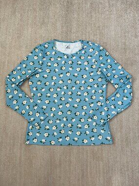 Draper James x Lands End Long Sleeve Rashguard Swim Top M Blue Floral